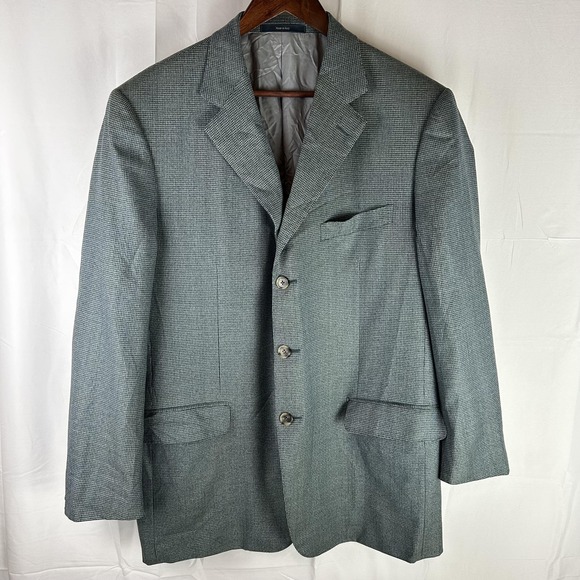 Ermenegildo Zegna Sport Coat Mens 46 Blue Green Check Trofeo Wool Italy Blazer